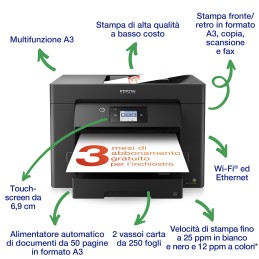 Epson WorkForce WF-7830DTWF, stampante multifunzione A3 getto d'inchiostro (stampa, scansione, copia), Display LCD 6,9 cm,