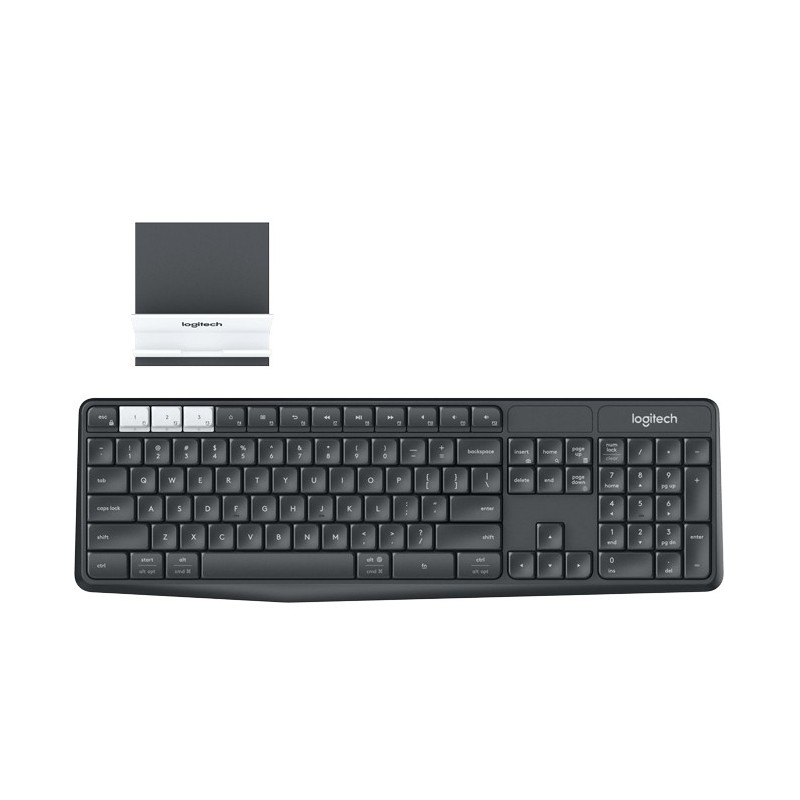 Logitech K375s Multi-Device Wireless Keyboard and Stand Combo tastiera RF senza fili + Bluetooth QWERTZ Tedesco Grafite, Bianco Logitech K375s Multi-Device Wireless Keyboard and Stand Combo tastiera RF senza fili + Bluetooth QWERTZ Tedesco Grafite, Bianco