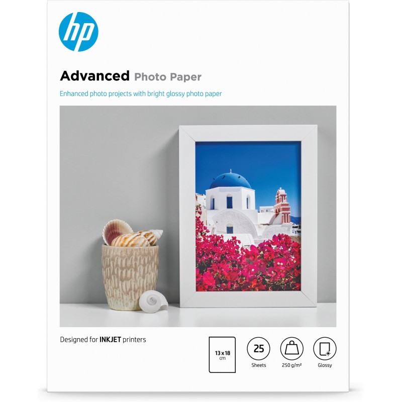 HP Carta fotografica Advanced, lucida, 250 g m2, 13" x 18" (127 x 178 mm), 25 fogli HP Carta fotografica Advanced, lucida, 250 g m2, 13" x 18" (127 x 178 mm), 25 fogli