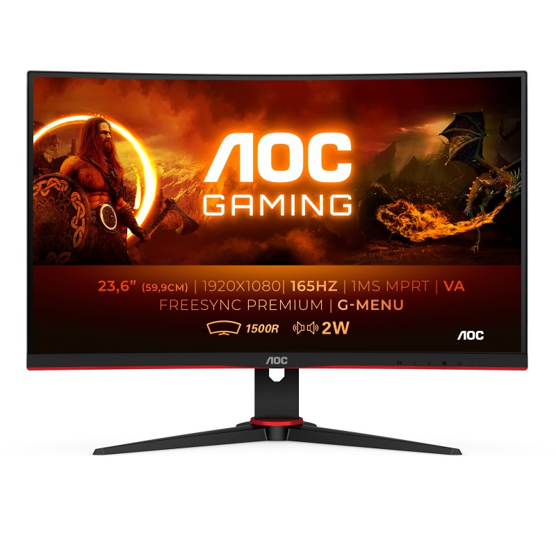 AOC G2 C24G2AE BK Monitor PC 59,9 cm (23.6") 1920 x 1080 Pixel Full HD LED Nero, Rosso