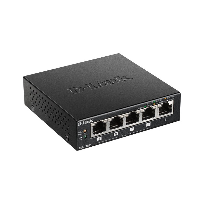 D-Link DGS-1005P E switch di rete Non gestito Gigabit Ethernet (10 100 1000) Supporto Power over Ethernet (PoE) Nero