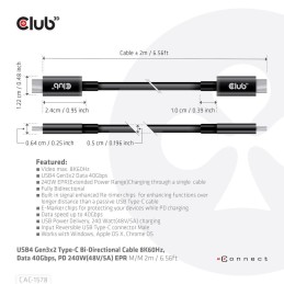 CLUB3D CAC-1578 cavo USB 2 m USB4 Gen 3x2 USB C Nero