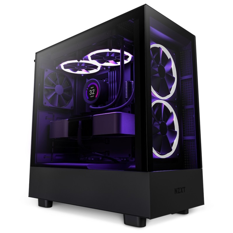 NZXT H5 Elite Midi Tower ATX Gehäuse schwarz mit Sichtfenster und RGB, Glasfront