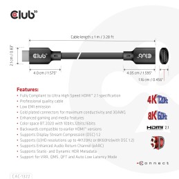 CLUB3D CAC-1322 cavo HDMI 1 m HDMI tipo A (Standard) Nero
