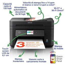 Epson WorkForce WF-2960DWF stampante multifunzione A4 getto d'inchiostro (stampa, scansione, copia), Display LCD 6.1 cm, ADF, Epson WorkForce WF-2960DWF stampante multifunzione A4 getto d'inchiostro (stampa, scansione, copia), Display LCD 6.1 cm, ADF,