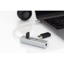 Digitus Hub USB 2.0 3 porte e adattatore LAN Fast Ethernet con connettore Type-C™