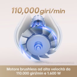 Dreame Hair Dryer Gleam Asciugacapelli ad alta velocità con motore brushless da 110.000 giri min e 1.600 W, Grigio