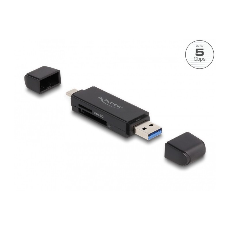 DeLOCK 91004 lettore di schede USB 3.2 Gen 1 (3.1 Gen 1) Type-A Type-C Nero