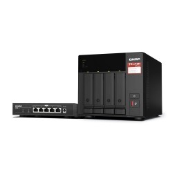 QNAP TS-473A + QSW-1105-5T Bundle Pack NAS Tower Collegamento ethernet LAN Nero V1500B