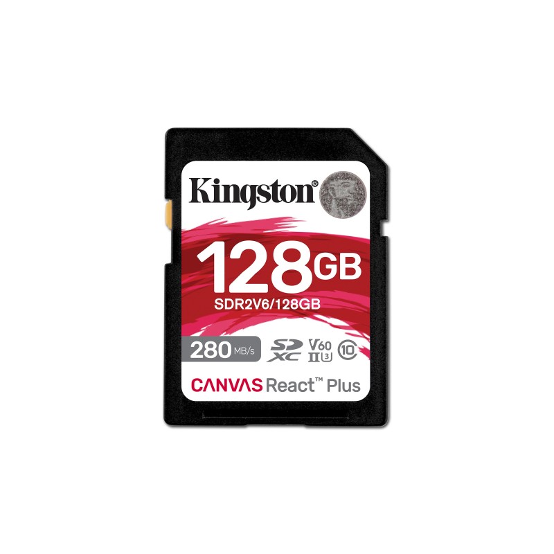 Kingston Technology 128GB Canvas React Plus SDXC UHS-II 280R 100W U3 V60 for Full HD 4K