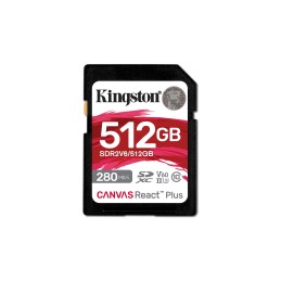 Kingston Technology 512GB Canvas React Plus SDXC UHS-II 280R 150W U3 V60 for Full HD 4K