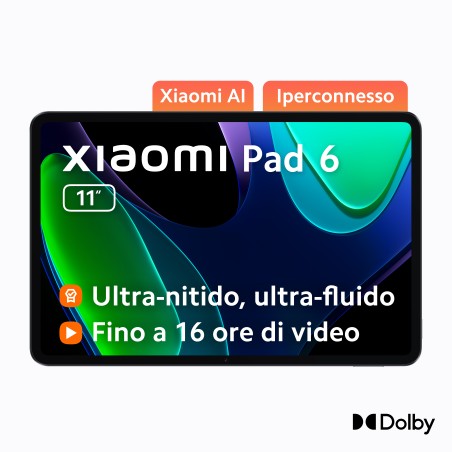 Xiaomi Pad 6 Qualcomm Snapdragon 128 GB 27,9 cm (11") 6 GB Wi-Fi 6 (802.11ax) Android 13 Nero