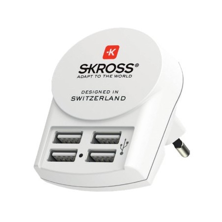 Skross PRO+ 4xUSB World ohne CH I adattatore per presa di corrente C14 Universale Bianco