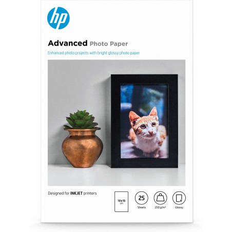 HP Confezione da 25 fogli di carta fotografica Advanced, lucida, 250 g m2, 10 x 15 cm (101 x 152 mm)