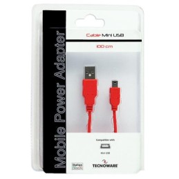 Tecnoware 1m USB A - MiniUSB B cavo USB USB 2.0 Mini-USB B Rosso