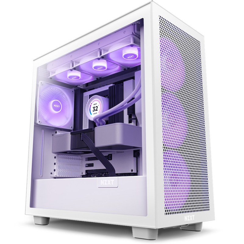 NZXT H7 Flow White RGB Midi Tower ATX Gaming Gehäuse mit Glasfenster