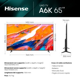 Hisense 65A6K TV 165,1 cm (65") 4K Ultra HD Smart TV Wi-Fi Nero 300 cd m²