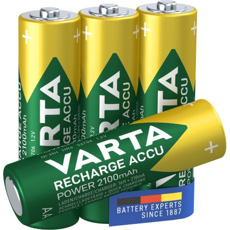 Varta Recharge Accu Power AA 2100 mAh Blister da 4 (Batteria NiMH Accu Precaricata, Mignon, batteria ricaricabile, pronta