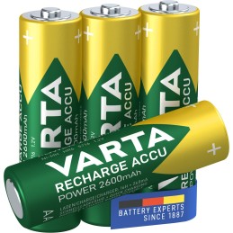 Varta Recharge Accu Power AA 2600 mAh Blister da 4 (Batteria NiMH Accu Precaricata, Mignon, batteria ricaricabile, pronta