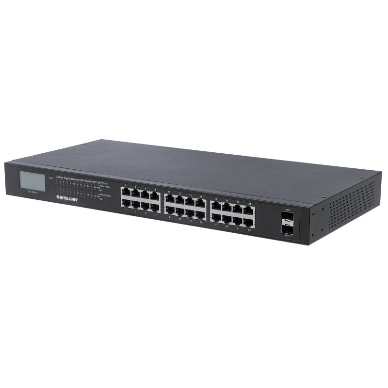 24-Port Gigabit Ethernet PoE+ Switch with 2 SFP Ports, LCD Display, IEEE 802....