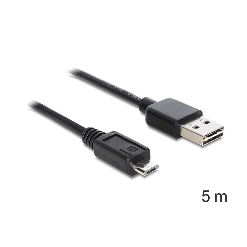 DeLOCK EASY-USB 2.0-A - USB 2.0 micro-B, 5m cavo USB USB A Micro-USB B Nero