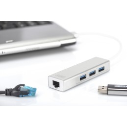 Digitus USB 3.0, Hub 3 porte & adattatore Gigabit LAN
