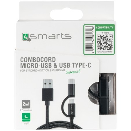 4smarts ComboCord cavo USB 1 m USB 2.0 USB A USB C Micro-USB B Nero