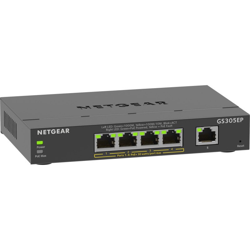 NETGEAR 5-Port Gigabit Ethernet PoE+ Plus Switch (GS305EP) Gestito L2 L3 Gigabit Ethernet (10 100 1000) Supporto Power over NETGEAR 5-Port Gigabit Ethernet PoE+ Plus Switch (GS305EP) Gestito L2 L3 Gigabit Ethernet (10 100 1000) Supporto Power over