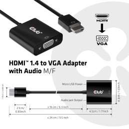 CLUB3D CAC-1302 cavo e adattatore video 0,5 m HDMI tipo A (Standard) VGA (D-Sub) Nero