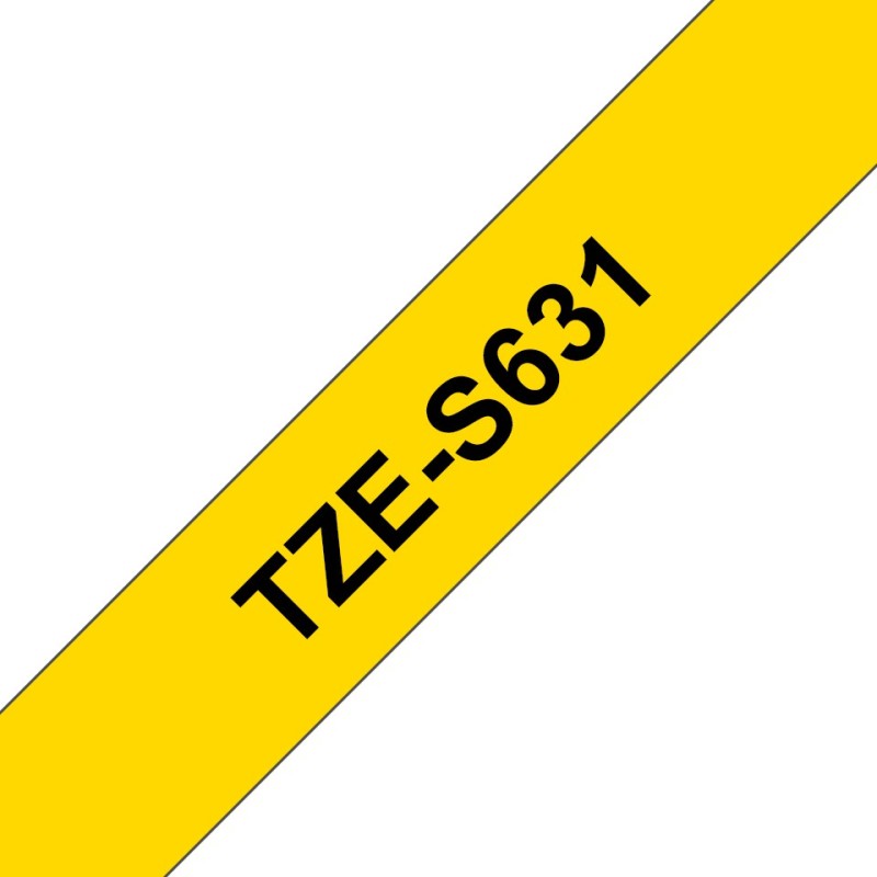 TZe-S631 - Extrem stark haftend - Schwarz auf Gelb - Rolle (1,2 cm x 8 m)