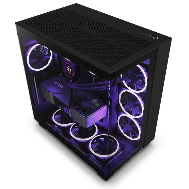 NZXT H9 Flow Black Midi Tower ATX Gaming Gehäuse schwarz mit Glasfenster