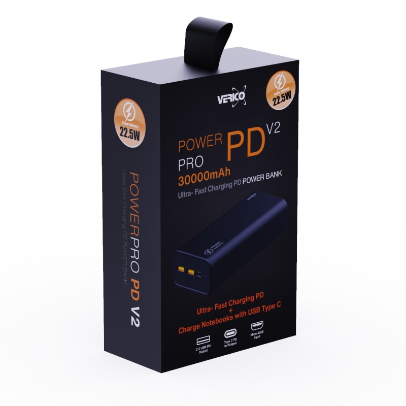 Verico Power Pro PD USB Powerbank, 30,000 mAh, schwarz