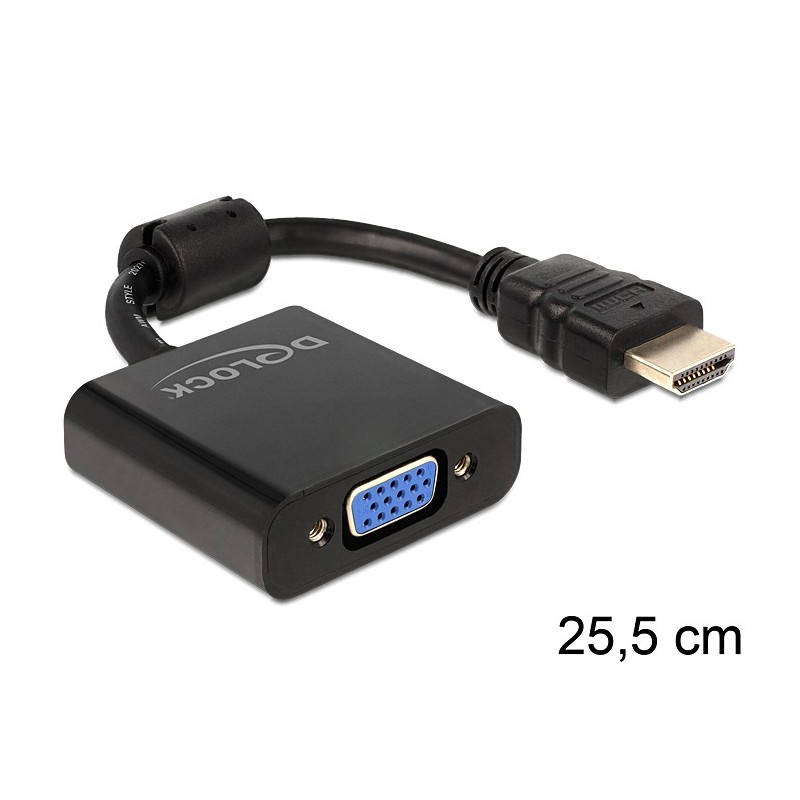 DeLOCK 65512 cavo e adattatore video 0,254 m VGA (D-Sub) HDMI tipo A (Standard) Nero