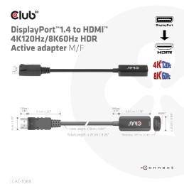 CLUB3D CAC-1088 cavo e adattatore video 0,21 m DisplayPort HDMI Nero