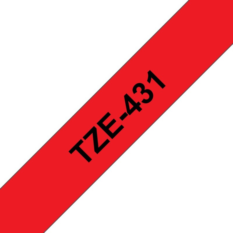 TZe-431 - Schwarz auf rot - Rolle (1,2 cm x 8 m)