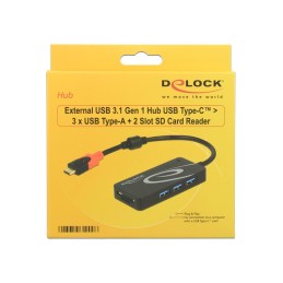 DeLOCK HUB USB 3.0 USB Type-C  3 Port extern USB 3.2 Gen 1 (3.1 Gen 1) Type-C Nero