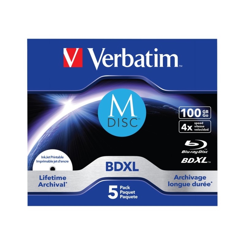 M-Disc - 5 x BD-R XL - 100 GB 4x - mit Tintenstrahldrucker bedruckbare Oberfl...