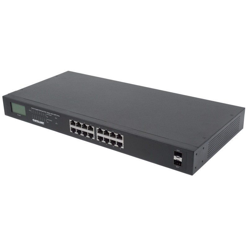 16-Port Gigabit Ethernet PoE+ Switch with 2 SFP Ports, LCD Display, IEEE 802....