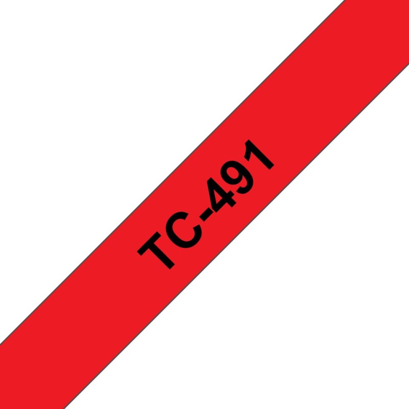 Brother TC-491 label-making tape Black on red