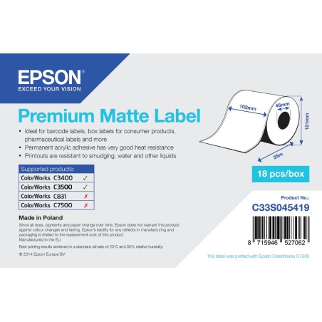 Epson Premium Matte Label - Continuous Roll  102mm x 35m