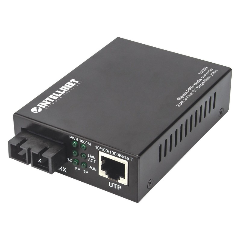 Gigabit PoE+ Media Converter, 1000Base-T RJ45 Port to 1000Base-LX (SC)