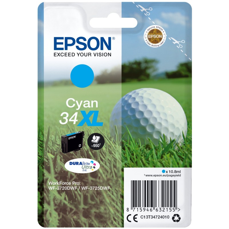 Epson Golf ball C13T34724010 ink cartridge 1 pc(s) Original High (XL) Yield Cyan