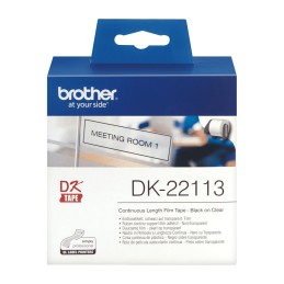 Brother DK-22113 nastro per etichettatrice Nero trasparente
