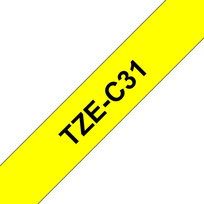 TZe-C31 - Schwarz auf Neongelb - Rolle (1,2 cm x 5 m)