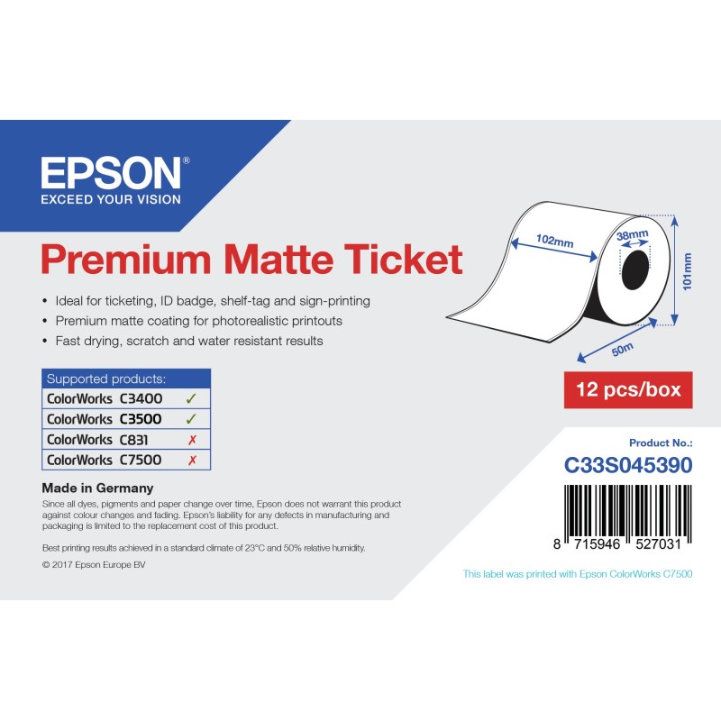 Premium - Matt - Rolle (10,2 cm x 50 m) 1 Rolle(n) Tickets