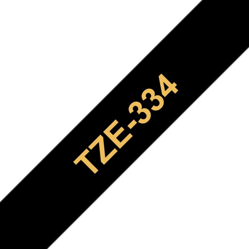 TZe-334 - Selbstklebend - gold auf schwarz - Rolle (1,2 cm x 8 m)