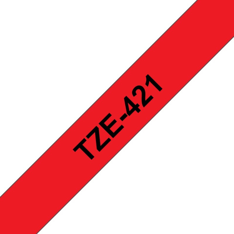 TZe-421 - Selbstklebend - schwarz auf rot - Rolle (0,9 cm x 8 m)