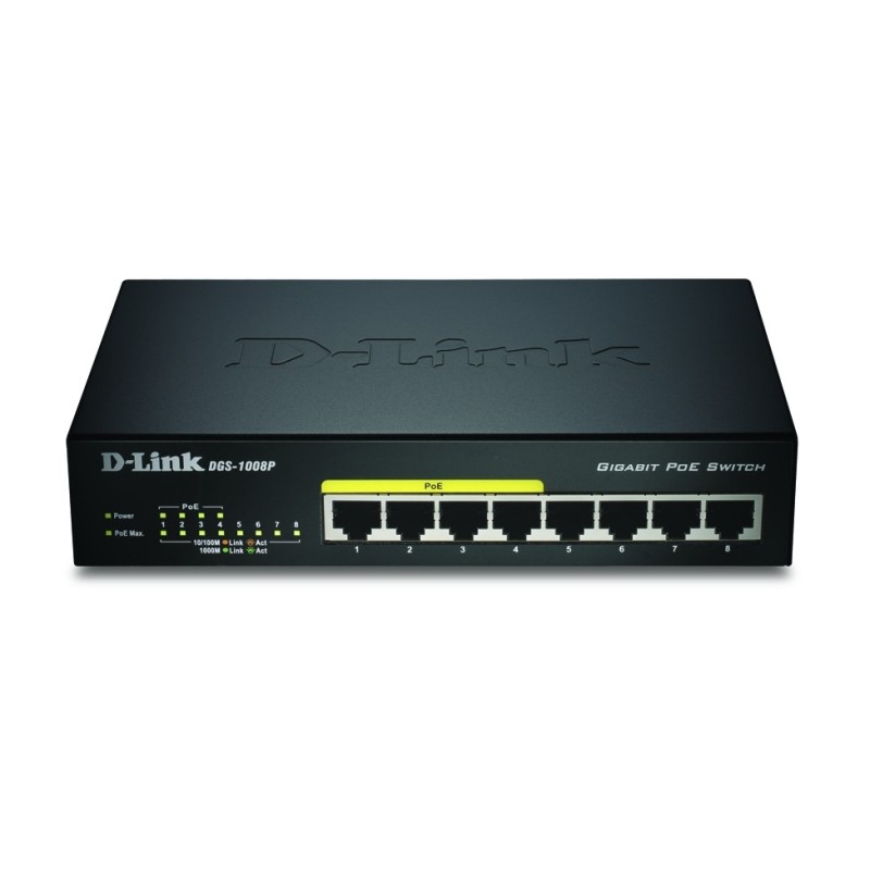 D-Link DGS-1008P network switch Unmanaged Gigabit Ethernet (10/100/1000) Power over Ethernet (PoE) Black