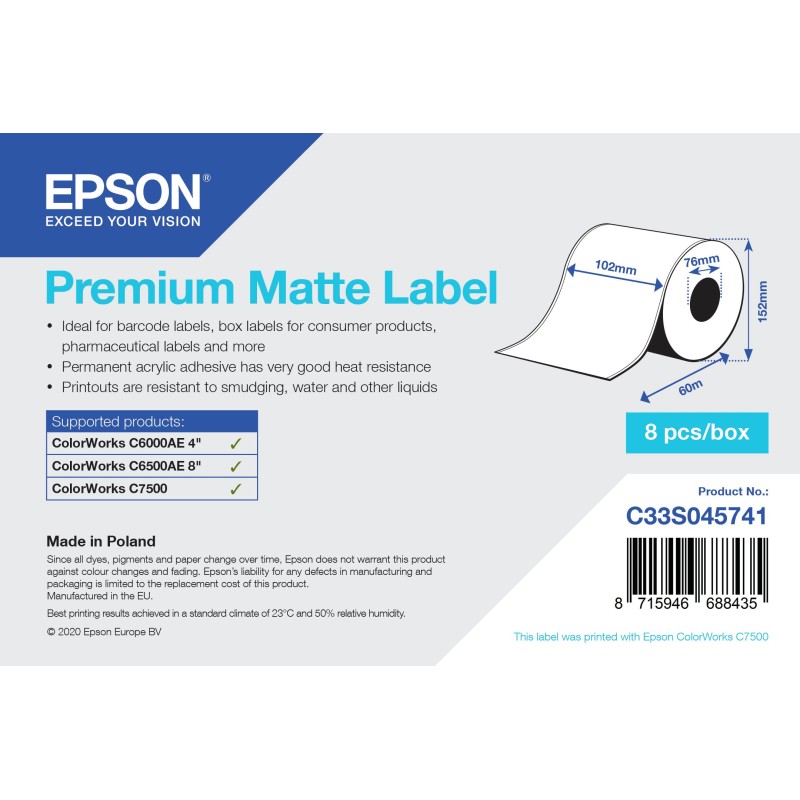 Epson Premium Matte Label - Continuous Roll  102mm x 60m