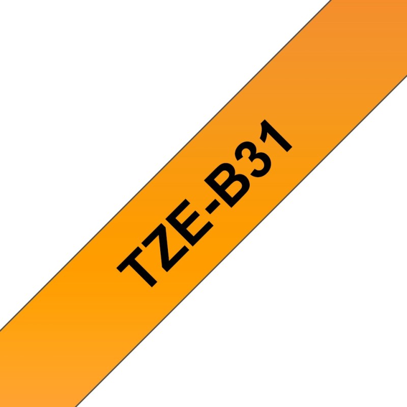 TZe-B31 - Schwarz auf fluoreszierendem orange - Rolle (1,2 cm x 5 m)